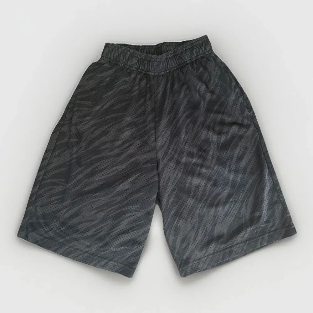 Men’s City Streets Tiger Print Mesh Gray Basketball Shorts Size S 10in inseam